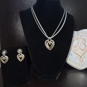 Brighton Silver and Gold Heart Necklace & Earrings